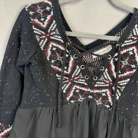 Abercrombie & Fitch Black white red Knit Mixed Media Long Sleeve Sweater XS - Picture 3 of 8